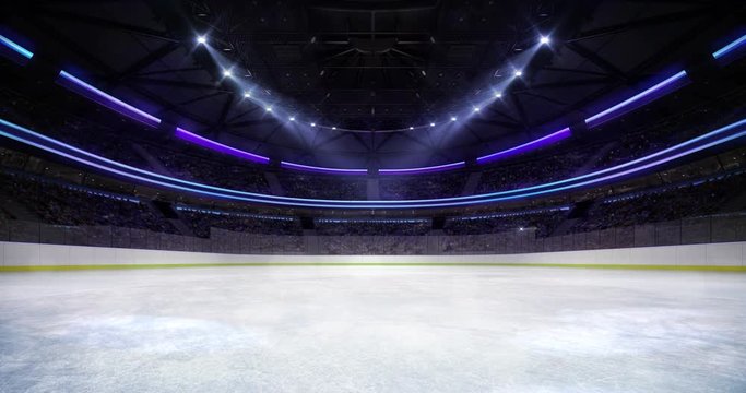 Ice hockey arena indoor illuminated loop animation. Hockey and skating stadium 4k footage static loop background.