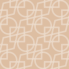 Geometric seamless pattern. White ornament on beige background