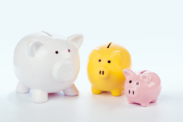 Group of colorful piggy banks