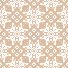 Fototapeta premium Floral seamless white pattern on beige background