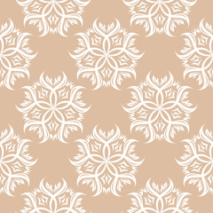 Floral seamless pattern. White flowers on brown beige background