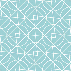 Seamless pattern. White geometric ornament on blue background