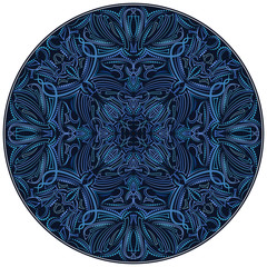 Vintage winter round pattern with pinstriping elements. Vector round  print.
