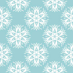 White floral design on blue seamless background