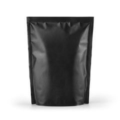 Obraz premium Black blank paper pouch coffee bag isolated on white background. Packaging template mockup collection. With clipping Path included