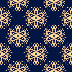  Golden floral seamless pattern on dark blue background