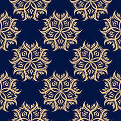  Floral seamless pattern. Golden and blue background