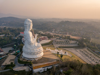 An aerial view of the  Wat Huay Pla Kang Temple in Chiang Rai, Thailand
