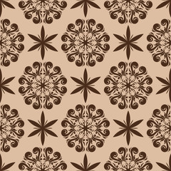 Floral seamless pattern. Brown design on beige background