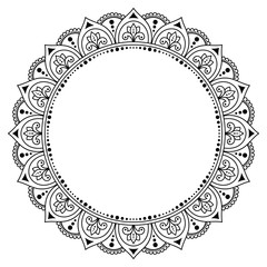 Circular frame pattern in form of mandala for Henna, Mehndi, tattoo, decoration. Decorative ornament in ethnic oriental style. Coloring book page.
