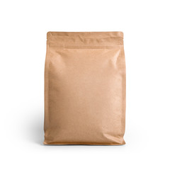 Brown craft paper bag packaging template isolated on white background. Packaging template mockup...