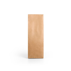 Brown craft paper bag packaging template isolated on white background. Packaging template mockup...