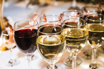 Selection of wine and glasses, served table, restaurant