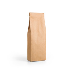 Brown craft paper bag packaging template isolated on white background. Packaging template mockup...