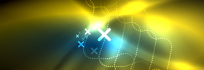 Neon glowing techno lines, hi-tech futuristic abstract background template with square shapes