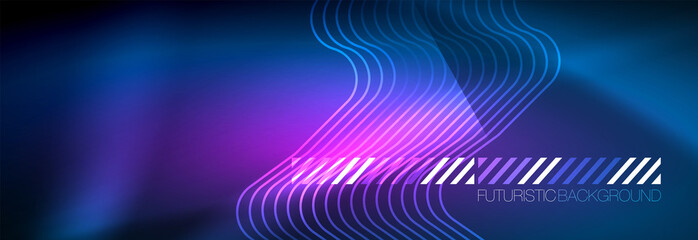 Neon glowing techno lines, hi-tech futuristic abstract background template with square shapes