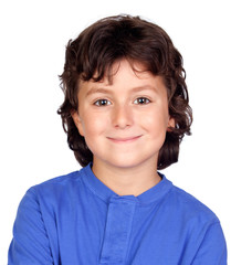 Funny small child with dark hair and brown eyes