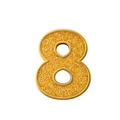 Gold glitter number 8. Shiny sparkling golden number. 3D rendering