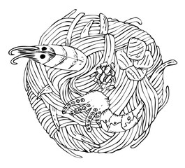 Japanese cuisine - udon noodles with seafood