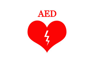 AED ( Automated External Defibrillator ) , heart and thunderbolt