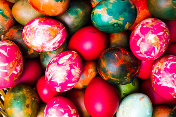 Fototapeta na wymiar Bunch of Easter eggs top view