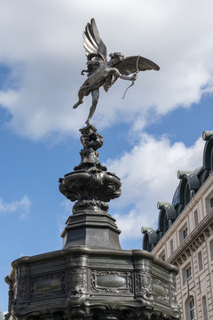 LONDON, UK - MARCH 11 : Statue of Eros in Piccadilly Circus in London on March 11, 2019