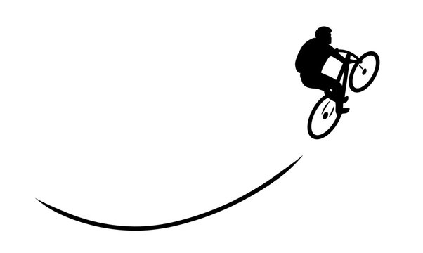 Mountainbiker fährt bergauf mit Spurlinie / Vektor, freigestellt