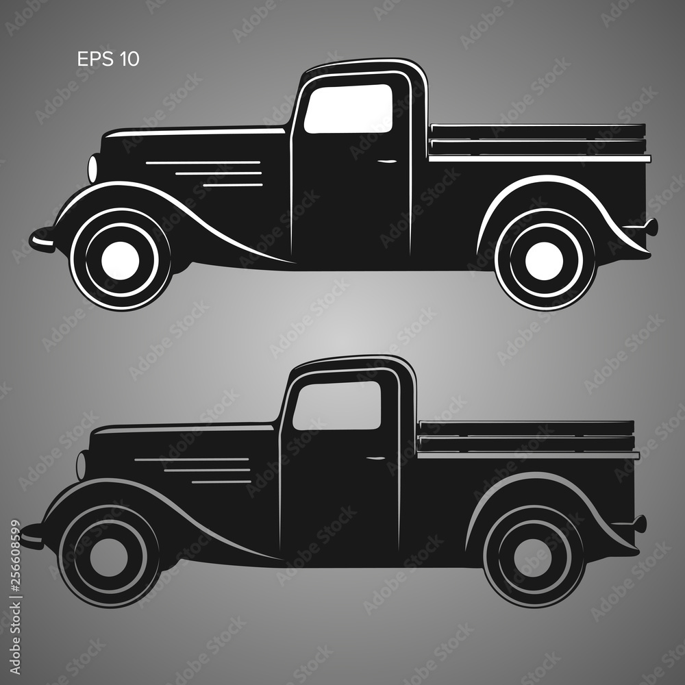 Wall mural Old retro pickup truck vector illustration. Vintage transport vehicle