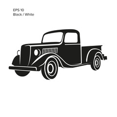 Old retro pickup truck vector illustration. Vintage transport vehicle © Shkuro