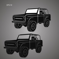 Vintage offroad truck vector illustration. Retro trophy car © Shkuro