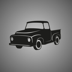 Old retro pickup truck vector icon. Vintage transport vehicle
