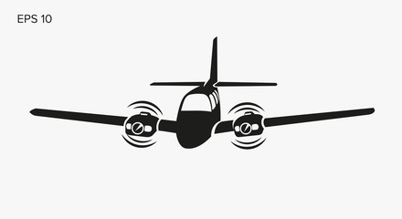 Private plane vector illustration icon. Twin engine propelled aircraft.