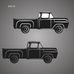 Old retro pickup truck vector illustration. Vintage transport vehicle