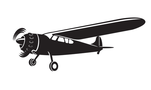 Vintage small plane vector illustration. Single engine propelled aircraft icon.