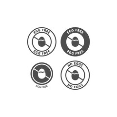 Egg free and no eggs food ingredient circle label icon set. Egg free vector badge sticker set for packaging.