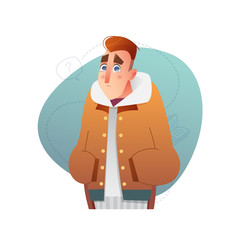 Handsome flat design set template with vector boy in winter clothes in cartoon style.