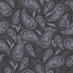 Seamless grey ethnic pattern with paisley  . Vector background. Use for pattern fills, textile design, wallpaper.