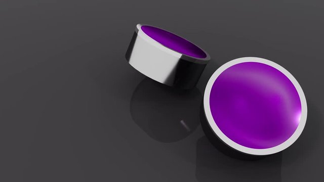 Abstract set of 3d cylinder with  glass reflection surface rotating on dark background. 4k animation looping render footage.