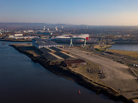 The river tees showing the old dock area and the industrial waste land behind it