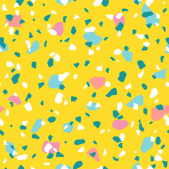 Terrazzo seamless pattern in Yellow, White, Turquoise, Pink and Coral