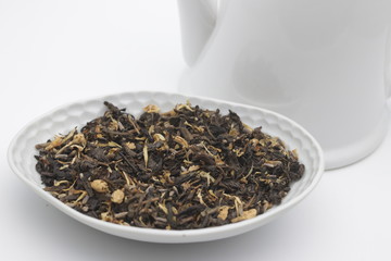 Mixed Tea Leaves on White Background