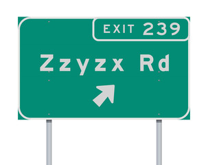Zzyzx Route Exit direction Road sign 