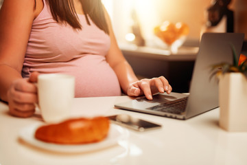 Pregnant woman using laptop