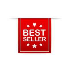 Best seller Red Label. Red Web Ribbon. Vector illustration.