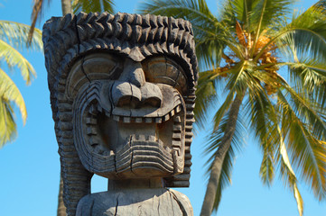 Sculpture of a local god, Big Island, Hawaii, USA