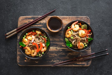 Stir fried soba and prawns