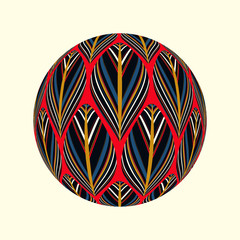 ethnic style feathers ball in red blue gold on ivory