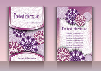 Set of flyer covering elements of mandala drawing. Oriental banner motif Hand painted texture background. Wedding invitations, cards and business templates, web. Card design printing. Vector EPS 10