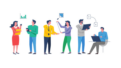 Team / Collaboration concept. Company employees working together on a project. Modern flat design illustration.