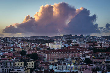 Evening aerial view on a Lisbon city in Portugal
